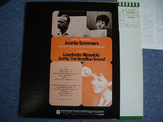Photo: JOANIE SOMMERS With LAURINDO ALMEIDA - SOFTLY, THE BRIZILLIAN SOUND / 1971 JAPAN ORIGINAL LP+Obi ( WITH BACK ORDER SHEET on OBI'S BACK )
