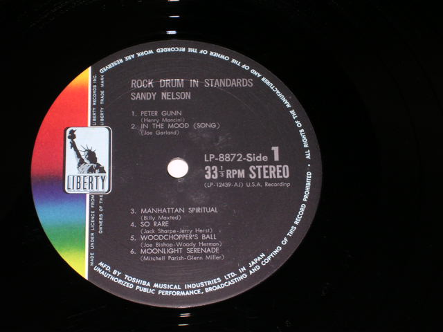 Photo: SANDY NELSON - ROCK DRUMS IN STANDARDS /  1960s  JAPAN MINT- LP 