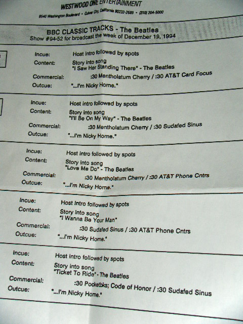 Photo: THE BEATLES  - BBC CLASSICS RADIO SHOW  : SHOW #94-52 for the Week of DECEMBER 19,1994 RADIO SHOW / 1994 US ORIGINAL RADIO SHOW  CD