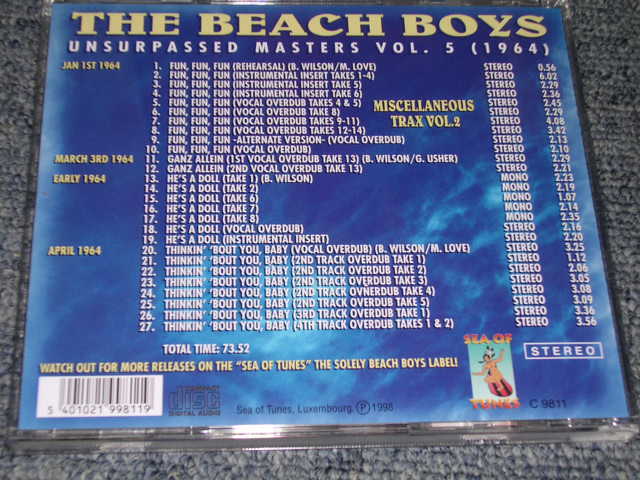 Photo: THE BEACH BOYS - UNSURPASSED MASTERS VOL.5 ( 1964 ) / 1998 Brand New COLLECTOR'S CD DEAD STOCK 