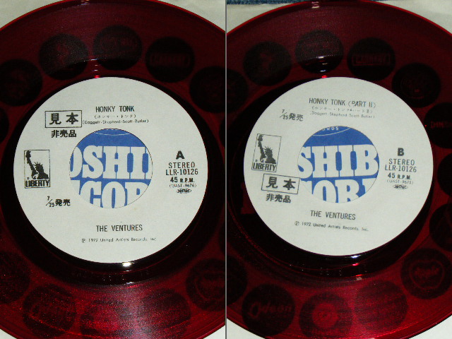 Photo: THE VENTURES  -  HONKEY TONK ( WHITE LABEL PROMO  : RED WAX VINYL : 500 Yen Mark :Ex+++/MINT- ) / 1972 JAPAN 0RGINAL White Label Promo & RED WAX VINYL  Used 7" Single 