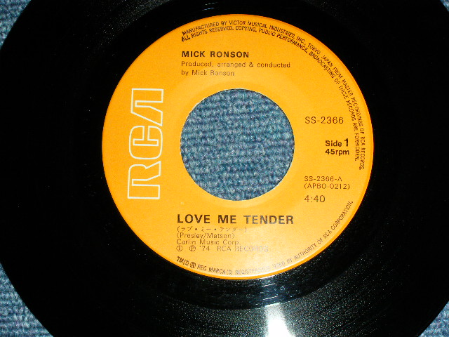 Photo: MICK RONSON : GUITARIST of SPIDERS FROM MARS ( Ex : DAVID BOWIE'S Back Band ) -  LOVE ME TENDER /  1974 JAPAN Original  Used 7" Single  