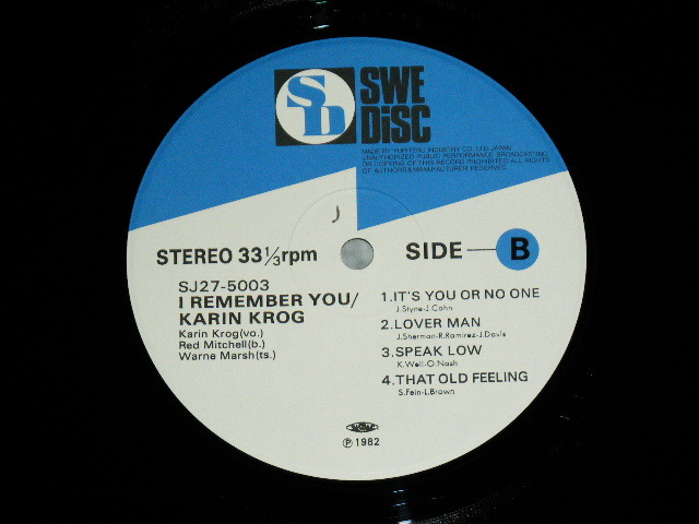 Photo: KARIN KROG カーリン・クローグ - I REMEMBER YOU  / 1982 JAPAN ORIGINAL Used LP 