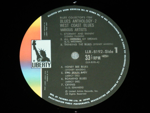 Photo: VA OMNIBUS ( T-bone Walker +Lowell Fulson + Mercy Dee + Joe Turner & Winony Harris + Cecil Gant + Sydney Maiden + Amos Milburn + L.C.Williams + J.D.Edwards )  - BLUES ANTHOLOGY-2 : WEST COAST BLUES  / MID 1970's JAPAN MONO Used LP 