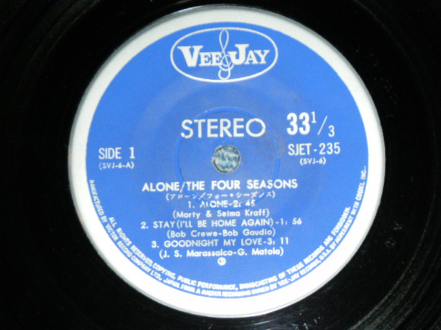 Photo: THE FOUR 4 SEASONS フォー・シーズンズ - ALONE / 1964 JAPAN ORIGINAL Used 7"33rpm EP With PICTURE SLEEVE 