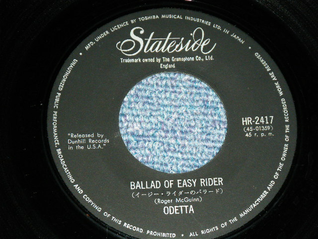 Photo: ODETTA - BALLAD OF EASY RIDER / 1970? JAPAN ORIGINAL Used 7"45 rpm Single With PICTURE COVER