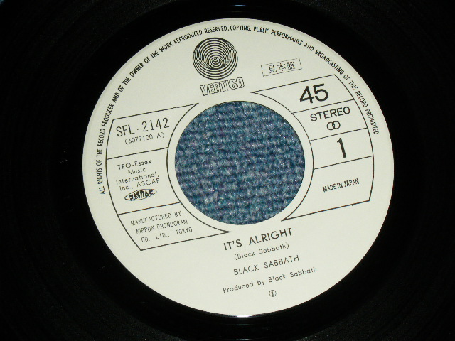 Photo: BLACK SABBATH - IT'S ALRIGHT(Ex+/Ex+++ )  / 1976 JAPAN ORIGINAL PROMO Used 7"45 With PICTURE COVER 