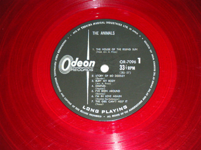 Photo: The ANIMALS  アニマルズ - The ANIMALS "The HOUSE OF THE RISING SUN"  / 1964? JAPAN ORIGINAL RED WAX Vinyl MONO Used LP