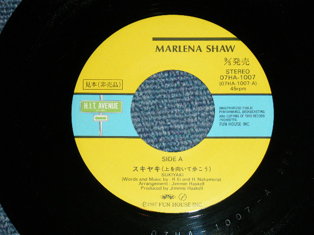 Photo: MARLENA SHAW マリーナ・ショウ-  SUKIYAKI  スキヤキ（上を向いて歩こう）( Ex++/MINT-) / 1987 JAPAN Original PROMO  Used 7" Single 