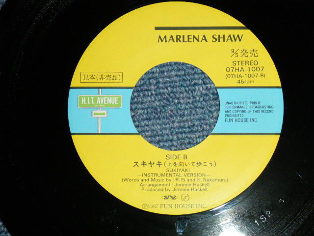 Photo: MARLENA SHAW マリーナ・ショウ-  SUKIYAKI  スキヤキ（上を向いて歩こう）( Ex++/MINT-) / 1987 JAPAN Original PROMO  Used 7" Single 