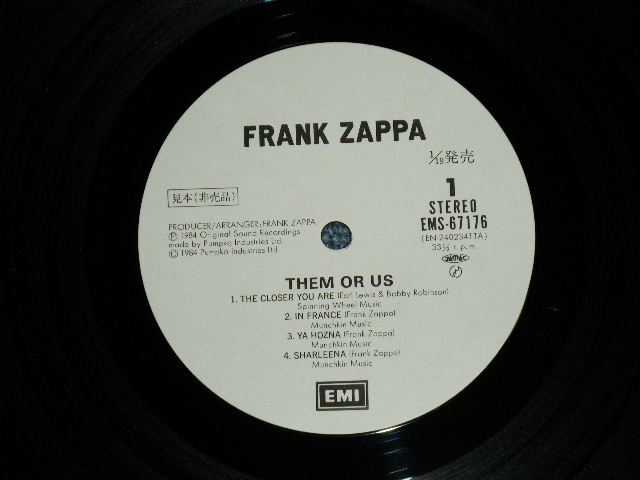 Photo: FRANK ZAPPA - THEM OR US (Ex/MINT)  / 1984 JAPAN  ORIGINAL "WHITE LABEL PROMO" 2-LP With OBI 