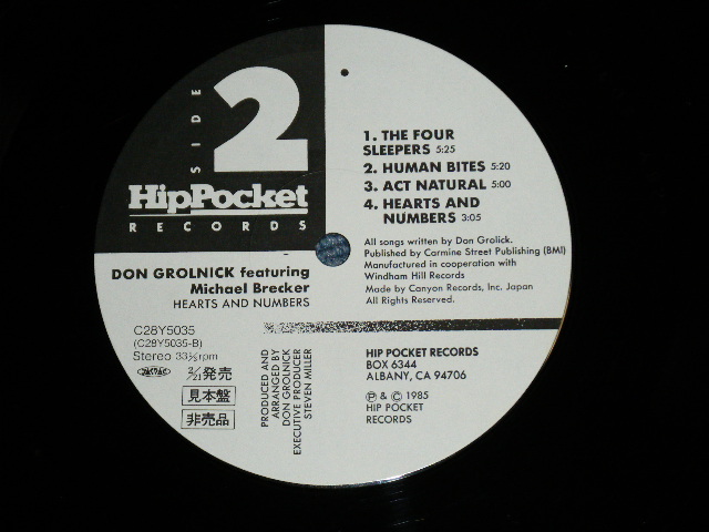 Photo: DON GROLNICK  ドン・グロルニック - HEARTS AND NUMBERS   (MINT/MINT)/ 1985 JAPAN ORIGINAL "WHITE LABEL PROMO" Used LP With OBI
