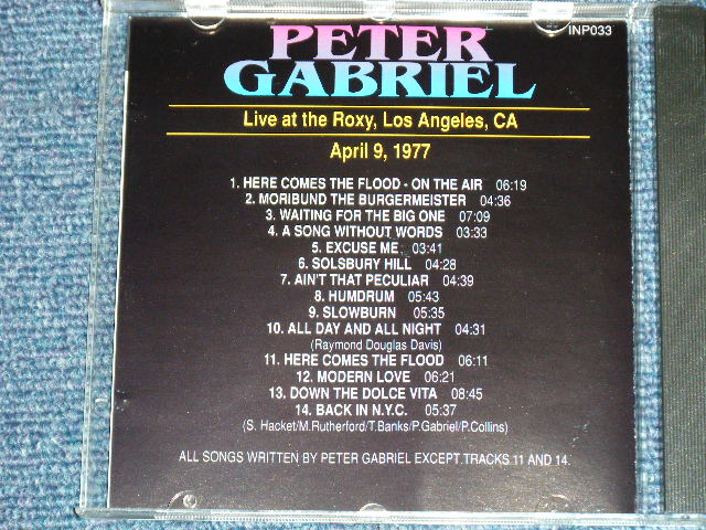 Photo: PETER GABRIEL of GENESIS - LIVE AT THE ROXY, LOS ANGELES.CA. APRIL 9,1977 ( Ex+++/MINT)  /  ITALY ITALIA ORIGINAL COLLECTOR'S (BOOT)  Used CD 