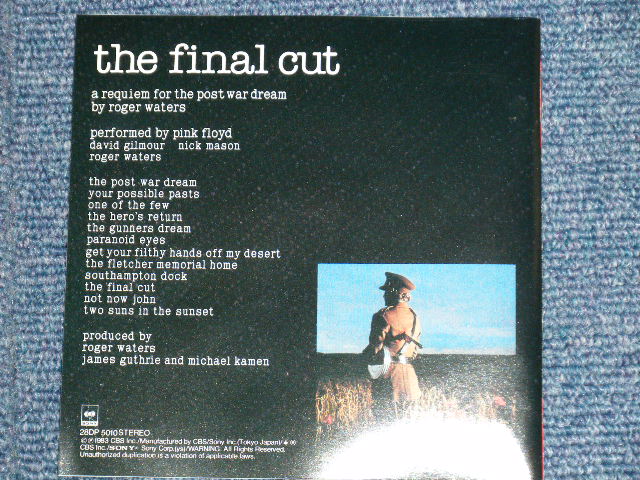 Photo: PINK FLOYD -  THE FINAL CUT   ( 2627 YEN VERSION ) (MINT-/MINT)  /  1989 JAPAN ORIGINAL "2nd Press & 2nd Price Mark Version"　Used   CD  With OBI 
