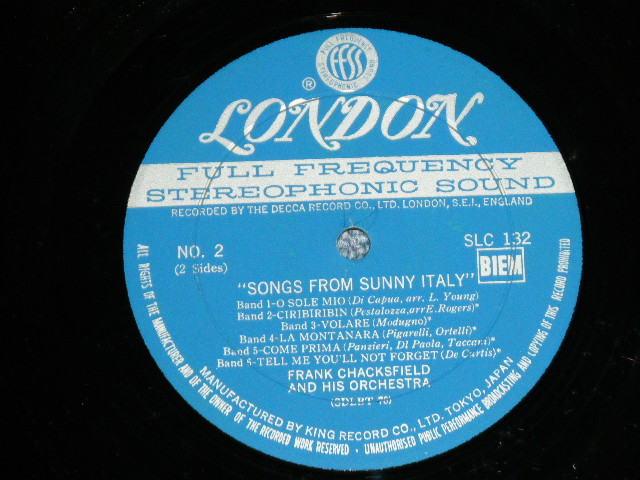 Photo:  FRANK CHACKSFIELD  フランク・チャックスフィールド  -  カンツォーネの花束SONGS FROM SUNNY ITALY  ( Ex+++/Ex+++)  /  1964 JAPAN ORIGINAL Used LP with OBI  