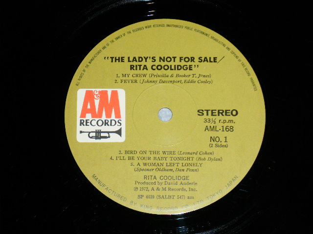 Photo: RITA COOLIDGEリタ・クーリッジ  - THE LADY'S NOT FOR SALE ノット・フォー・セール/第３集( Ex++/MINT-  Looks*Ex+++)  / 1972 JAPAN ORIGINAL Used LP with OBI 