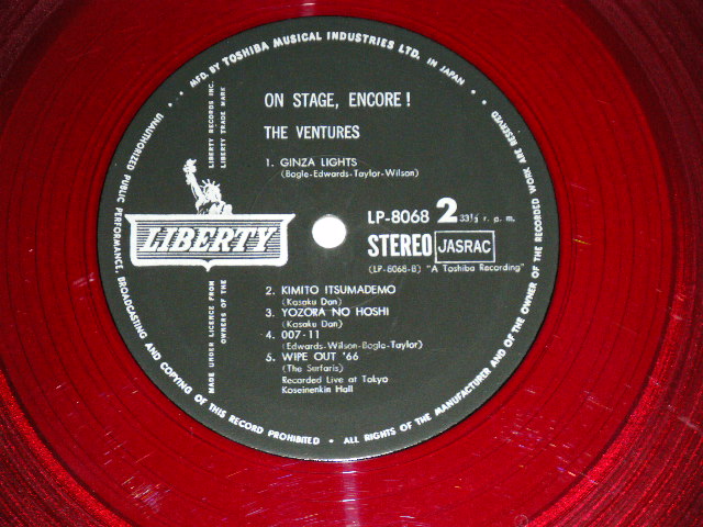 Photo: THE VENTURES - ON STAGE ENCORE! ( Ex++/Ex+++)  / 1966 JAPAN ORIGINAL "RED WAX Vinyl" used  LP 