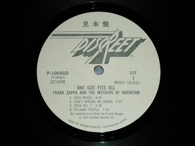 Photo: FRANK ZAPPA フランク・ザッパ -  ONE SIZE HITS ALL 万物同サイズの法則 (Ex/MINT)  / 1975 JAPAN  ORIGINAL "WHITE LABEL PROMO" 　Used LP