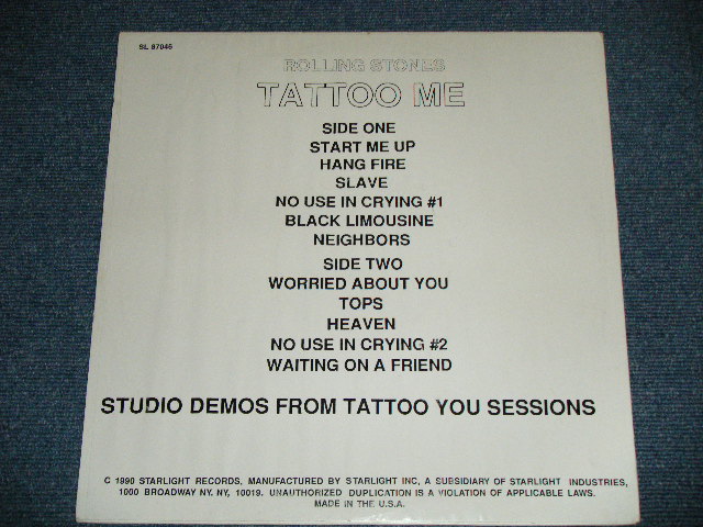 Photo: ROLLING STONES -  TATTOO ME ( Ex+++/MINT- )  / 1990 US AMERICA ORIGINAL  COLLECTOR'S Boot  Used LP 