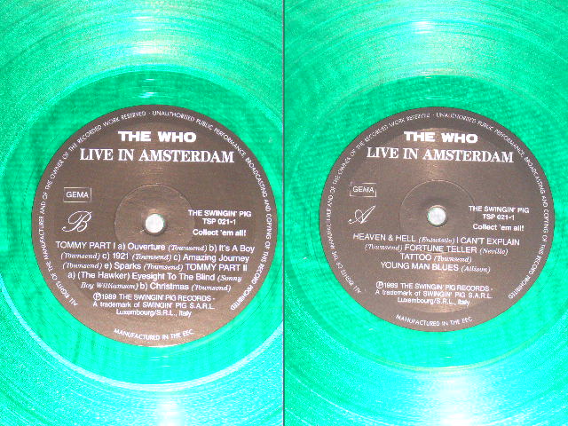 Photo: THE WHO ザ・フー -  LIVE IN AMSTERDAM ( MINT-/MINT) / 1989 BOOT COLLECTOR'S "CLEAR & GREEN Wax Vinyl" Used 2LP 