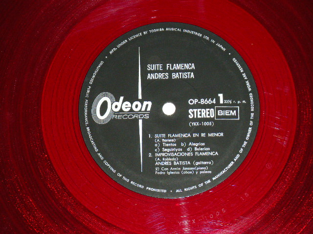 Photo: ANDRES BANTISTA アンドレス・バティスタ - SUITE FLAMENCA フラメンコ組曲 ( Ex/Ex+++) / 1968  JAPAN ORIGINAL "RED WAX Vinyl"  Used LP
