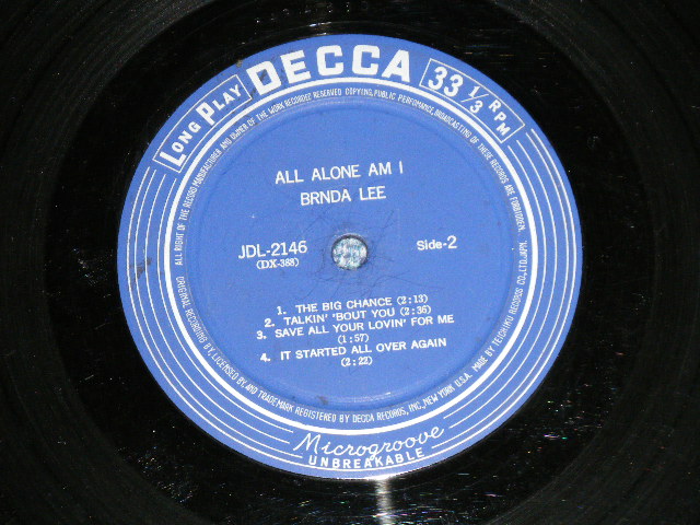 Photo: BRENDA LEE - ALL ALONE AM I ブレンダ・リー- 淋しくて ( VG/Ex++ Looks:Ex- )   /  1960's   JAPAN ORIGINAL  Used 10" LP 