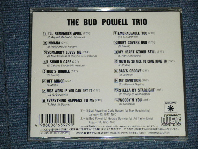 Photo: BUD POWELL バド・パウエル - THE BUD POWELL TRIO バド・パウエルの芸術 ( MINT-/MINT )  /  1989 JAPAN ORIGINAL Used CD 