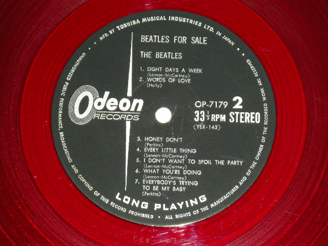 Photo:  THE BEATLES  - THE BEATLES FOR SALE  ( ¥1800  Price Mark PRINTED ) (Ex+/Ex+++ )   / JAPAN ORIGINAL "RED WAX Vinyl" Used LP 