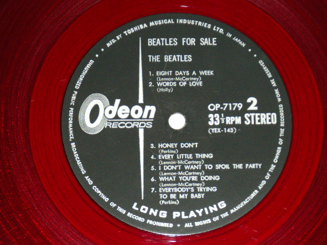 Photo:  THE BEATLES  - THE BEATLES FOR SALE  ( ¥1800  Price Mark PRINTED ) (Ex/Ex++ Looks:Ex )   / JAPAN ORIGINAL "RED WAX Vinyl" Used LP 