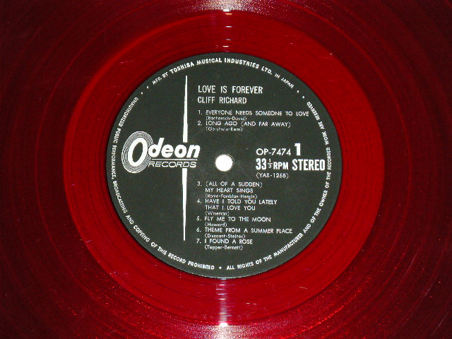 Photo: CLIFF RICHARD　クリフ・リチャード - LOVE IS FOREVER 夢のアイドル ( Ex+++/Ex+++ )  / 1960's JAPAN ORIGINAL "RED WAX Vinyl" Used  LP 