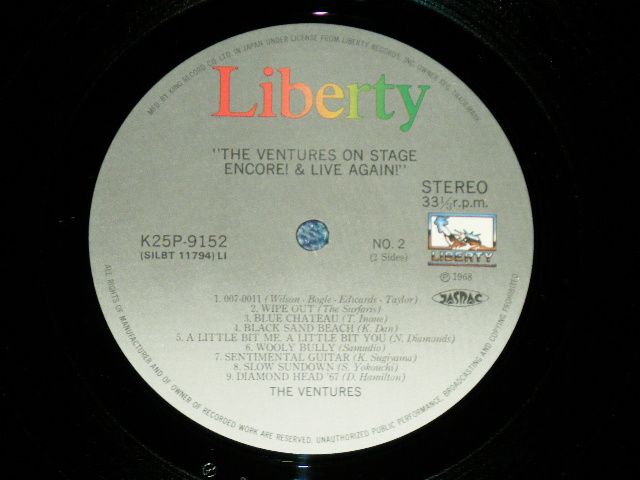 Photo: THE VENTURES - ON STAGE ENCORE & LIVE AGAIN ( 2in 1 LP ) ( MINT-/MINT- A-3~6:Ex+) / 1978 JAPAN REISSUE used LP With OBI   