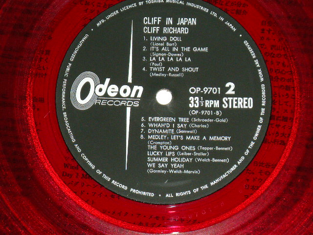 Photo: CLIFF RICHARD - CLIFF IN JAPAN ( Ex++/Ex+++ Looks:MINT-)  / 1968 JAPAN ORIGINAL "RED WAX VINYL" Used LP