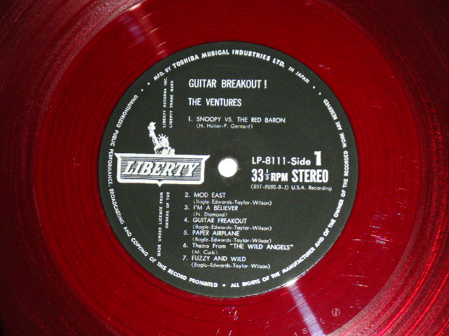 Photo: THE VENTURES ベンチャーズ　ヴェンチャーズ - ベンチャーズ '67 : GUITAR BREAKOUT  ( MINT-/MINT )  / 1967 JAPAN ORIGINAL "RED WAX Vinyl" used  LP  With OBI オビ付