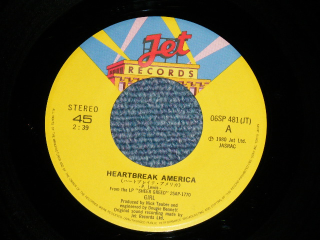 Photo: GIRL ガール - HEARTBREAK AMERICA ハートブレイク・アメリカ ( Ex++/MINT- WOFC,STOFC )   / 1980 JAPAN ORIGINAL  Used 7" Single 