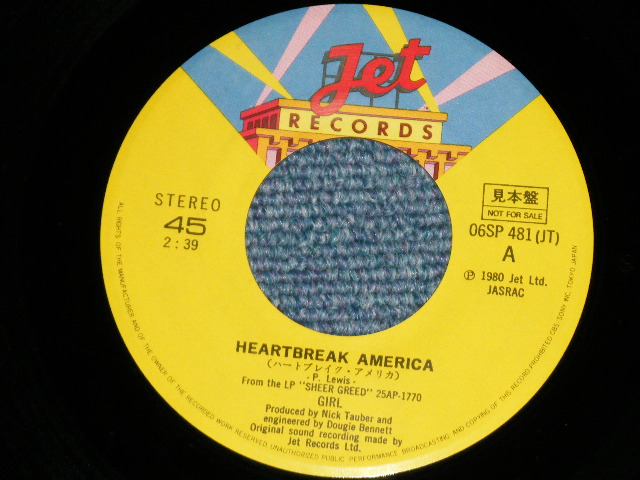 Photo: GIRL ガール - HEARTBREAK AMERICA ハートブレイク・アメリカ ( Ex++/MINT- WOFC,STOFC )   / 1980 JAPAN ORIGINAL "PROMO"  Used 7" Single 