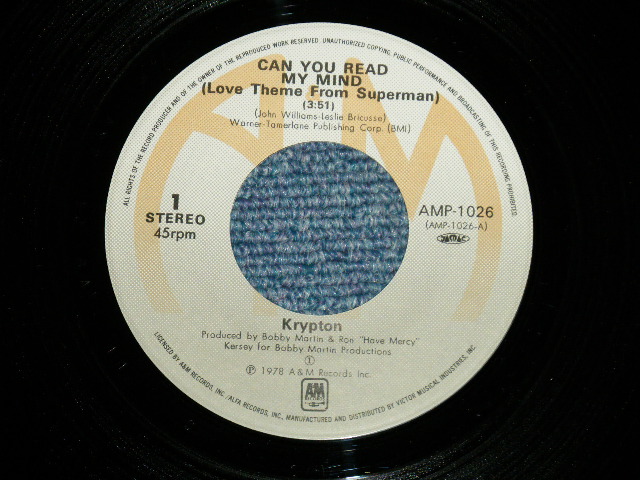 Photo: クリプトン KRYPTON - CAN YOU READ MY MINE/Love Theme From Superman スーパーマン ( Ex+++/MINT- )   / 1978 JAPAN ORIGINAL Used 7" Single 