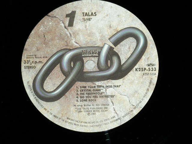 Photo: TALAS タラス （ビリー・シーハン BASS ）- HIGH SPEED ON ICE  ライヴ( Ex+++/MINT : WTRDMG) / 1984  JAPAN ORIGINAL Used  LP with OBI オビ付き