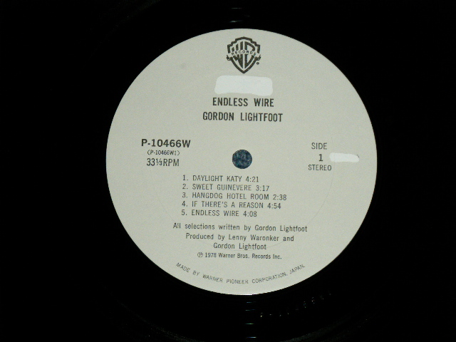 Photo: GORDON LIGHTFOOT ゴードン・ライトフット- ENDLESS WIRE 終わりなき旅路( Ex+++/MINT- : WOL )  / 1978 JAPAN  ORIGINAL "WHITE LABEL PROMO" Used  LP With OBI オビ付