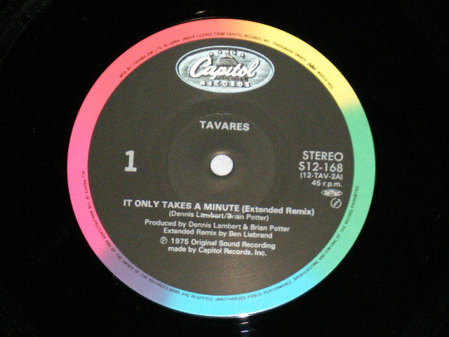 Photo: TAVARES タバレス - IT ONLY TAKES A MINUTE 愛のディスコティック (Ex+++/MINT-)  / 1986 JAPAN ORIGINAL Used 12" Single with OBI オビ付