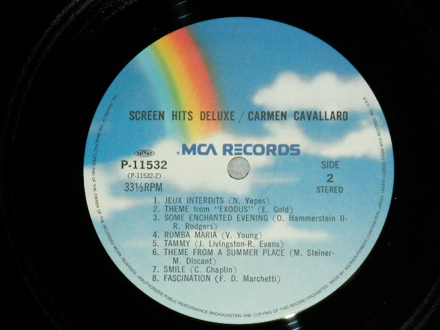 Photo: CARMEN CAVALLARO　カーメン・キャバレロ -  SCREEN HITS DELUXE  スクリーン・ヒット・デラックス ( MINT/MINT)  / 1987?  JAPAN  ORIGINAL Used  LP With OBI オビ付 