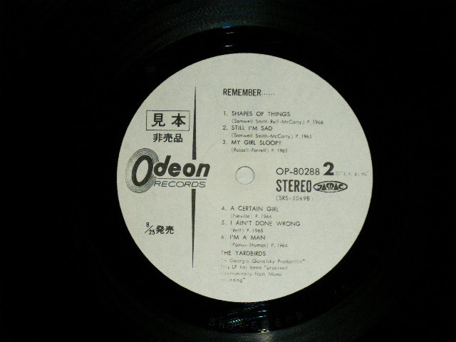 Photo: The YARDBIRDS ヤードバーズ - REMEMBER.これがヤードバーズ！.(VG++/MINT- :EDSP) . / JAPAN ORIGINAL "WHITE LABEL PROMO" Used LP 