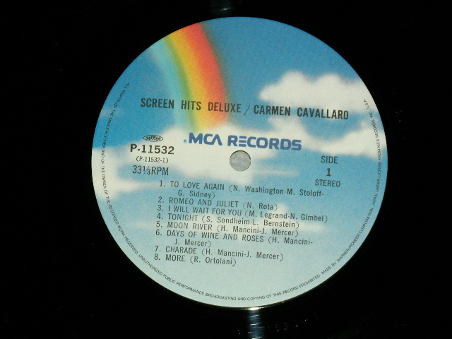 Photo: CARMEN CAVALLARO　カーメン・キャバレロ -  SCREEN HITS DELUXE  スクリーン・ヒット・デラックス ( MINT/MINT)  / 1987?  JAPAN  ORIGINAL Used  LP With OBI オビ付 