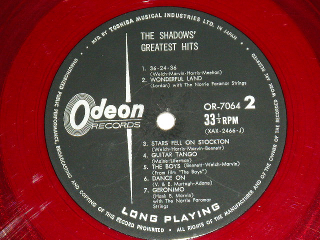 Photo: THE SHADOWS シャドウズ- GREATEST HITS  シャドウズ登場 ( Ex+, Ex-/Ex+ )  / 1962? JAPAN ORIGINAL "RED WAX/Vinyl  赤盤" used LP