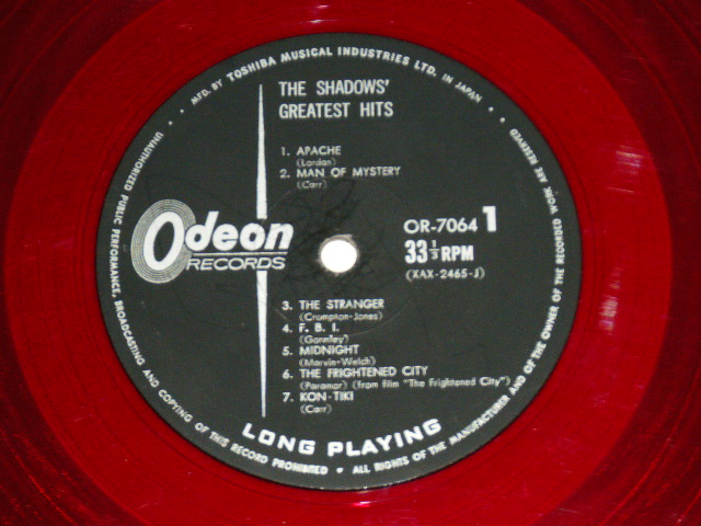 Photo: THE SHADOWS シャドウズ- GREATEST HITS  シャドウズ登場 ( Ex+, Ex-/Ex+ )  / 1962? JAPAN ORIGINAL "RED WAX/Vinyl  赤盤" used LP
