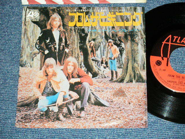 Photo1: EL&P ELP EMERSON LAKE & PALMER -  A) FROM THE BEGINNING    B) LIVING SIN  (Ex-/Ex++ DAMAGED) /  1972 JAPAN ORIGINAL Used 7" Single