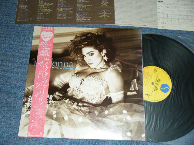 Photo1: MADONNA  マドンナ - LIKE A VIRGIN (With FLYER+POSTCARD)  (Matrix #A)P-13033-1 IN-A-5 JAP. 4SY 1-25157 RE1-A-INTL-SET 2 MASTERDISK RL SLM ▵7438 B)P-13033-2 IN-A-5  1-25157-B  INTL SET3 MASTERDISK RL SLM ▵7438-X 1-1 ) (Master Cut RL)(MINT-/MINT-) / 1984 JAPAN ORIGINAL Used LP with OBI