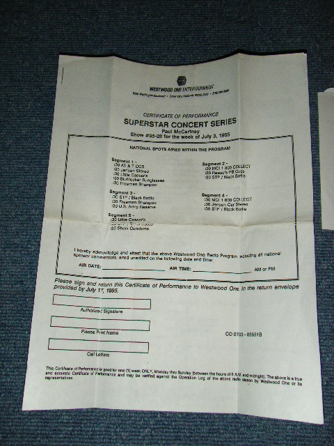 Photo: PAUL McCARTNEY  - SUPERSTAR CONCERT SERIES : SHOW #95-28 for the Week of July 3,1995 RADIO SHOW / 1995 US ORIGINAL RADIO SHOW  2CD's 