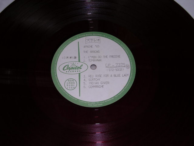 Photo: THE ARROWS - APACHE '65 / JAPAN ORIGINAL WHITE LABEL PROMO  RED Wax Vinyl LP 