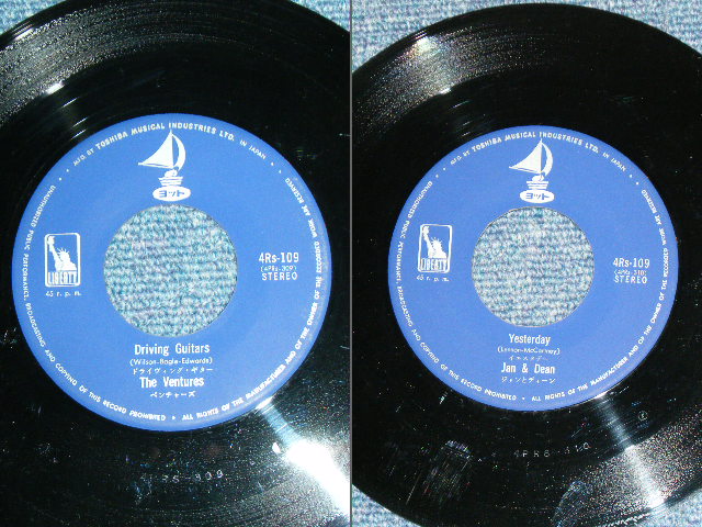 Photo: A) THE VENTURES ,B) JAN & DEAN  - A) DRIVING GUITAR , B) YESTERDAY ( Ex/Ex+++ )  / 1966?  JAPAN ORIGINAL PROMO Only Used 7"Single 