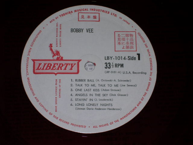 Photo: BOBBY VEE - BOBBY VEE BEST HITS /  1960s  JAPAN WHITE LABEL TEST PRESS LP RED WAX VINYL